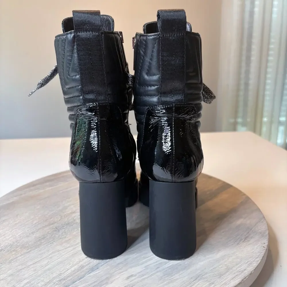 Vitalità Angels Zoya Black Quilted Calfskin Platform Lace-Up Boots Size 35 US 5